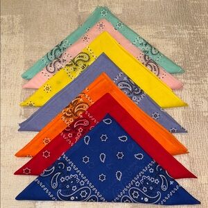 Set of 7 Colorful Bandanas - Blue, Red, Yellow, Orange, Pink, Aqua, Purple